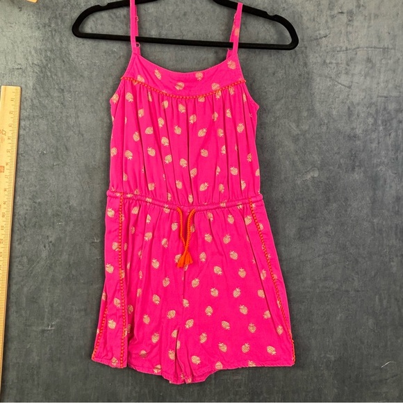 Boden Girls 11Y-12Y Pink/Gold Pineapple cinched waist Romper w/braided tassels - Picture 1 of 10